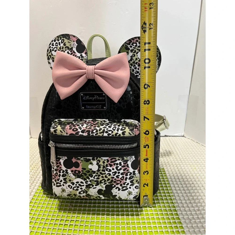 Disney Parks Loungefly Minnie Mouse Leopard Print Mini Backpack Black Pink NEW